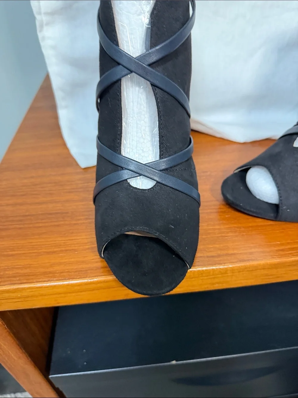 Black Women's Strappy Peep-Toe Ankle Booties - Picture 4 of 6